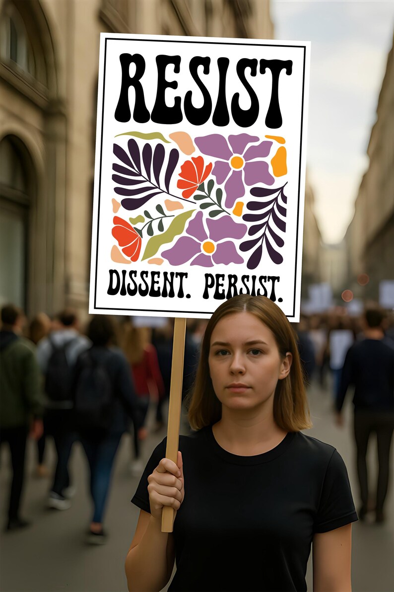 Resist Dissent Persist, No Kings In America Protest Sign, Anti-Trump Resistance Political Activist Protest Poster, Resist Fascism Rally Sign