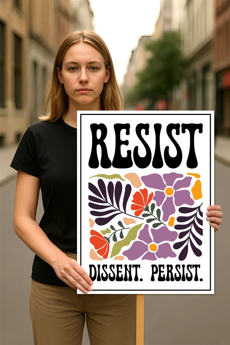 Resist Dissent Persist, No Kings In America Protest Sign, Anti-Trump Resistance Political Activist Protest Poster, Resist Fascism Rally Sign