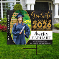 Personalized Graduation Yard Sign 2026 with Photo - Grad Sign, Class of 2026, Custom Graduation 2026 Yard Sign with Metal H-Stake