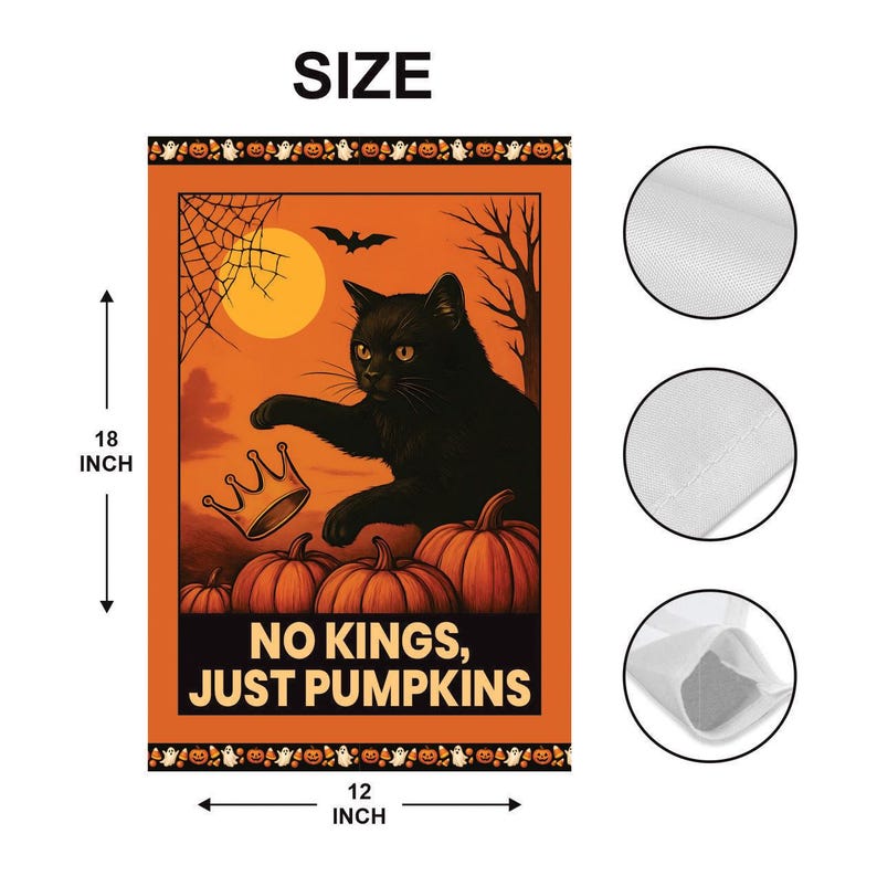 Subtle Anti-Trump Halloween No Kings Garden Flag, Spooky Season Resist Fascism Yard Flag, Black Cat Political, Harvest Fall Outdoor Flag