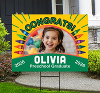 Personalized Kid Elementary Graduation 2026 Yard Sign with Photo, Preschool Sign, Class of 2026, Custom Grad Lawn Signage with Metal H-Stake