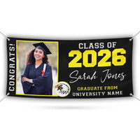 Graduation 2026 Personalized Banner Sign With Photo - 13 Oz Heavy Duty Waterproof Class of 2026, Graduation Vinyl Banner With Metal Grommets