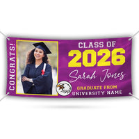 Graduation 2026 Personalized Banner Sign With Photo - 13 Oz Heavy Duty Waterproof Class of 2026, Graduation Vinyl Banner With Metal Grommets