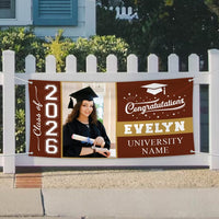 Graduation 2026 Personalized Banner Sign With Photo - 13 Oz Heavy Duty Waterproof Class of 2026, Graduation Vinyl Banner With Metal Grommets