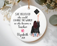 Personalized Teacher Graduation Ornament, Custom Ceramic Keepsake, Education Grad Gift for Her, Daughter, Sister, Best Friend, 2026 Ornament