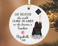 Personalized Teacher Graduation Ornament, Custom Ceramic Keepsake, Education Grad Gift for Her, Daughter, Sister, Best Friend, 2026 Ornament