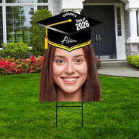Custom Graduation Face Yard Sign 2026 - Class of 2026, Graduation Hat, Grad 2026, Personalized Graduation Head Yard Sign with Metal H-Stake
