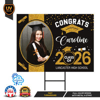 Personalized Graduation Yard Sign 2026 with Photo, 2026 Senior Grad Sign, Class of 2026, Custom Graduation 2026 Yard Sign with Metal H-Stake