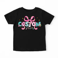 Personalized Coquette Christmas Shirt for Kids, Toddler Girl Name Alphabet Tee, Custom Holiday Shirt, Unisex Christmas Shirt, Cute Xmas Gift