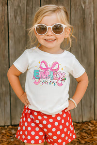 Personalized Coquette Christmas Shirt for Kids, Toddler Girl Name Alphabet Tee, Custom Holiday Shirt, Unisex Christmas Shirt, Cute Xmas Gift