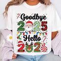 Goodbye 2025, Hello 2026 Shirt, Happy New Year 2026 Crew Shirt, Christmas Matching Family Tee