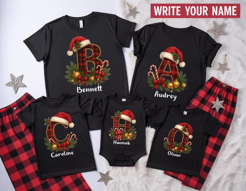 Personalized Christmas Family Shirt, Custom Name Matching Pajamas Shirt, Family Christmas Tee, Holiday Shirt, Unisex Christmas Family Gifts