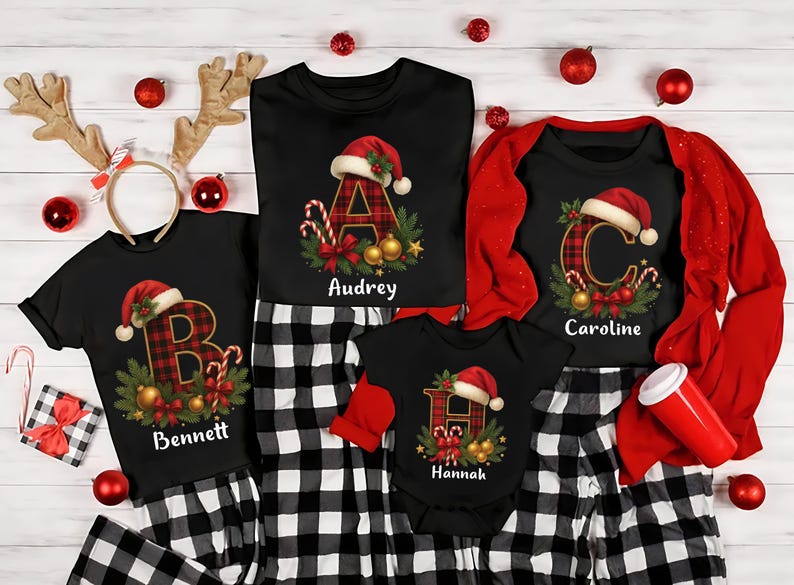 Personalized Christmas Family Shirt, Custom Name Matching Pajamas Shirt, Family Christmas Tee, Holiday Shirt, Unisex Christmas Family Gifts