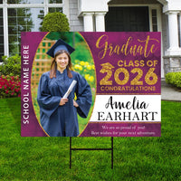 Personalized Graduation Yard Sign 2026 with Photo - Grad Sign, Class of 2026, Custom Graduation 2026 Yard Sign with Metal H-Stake