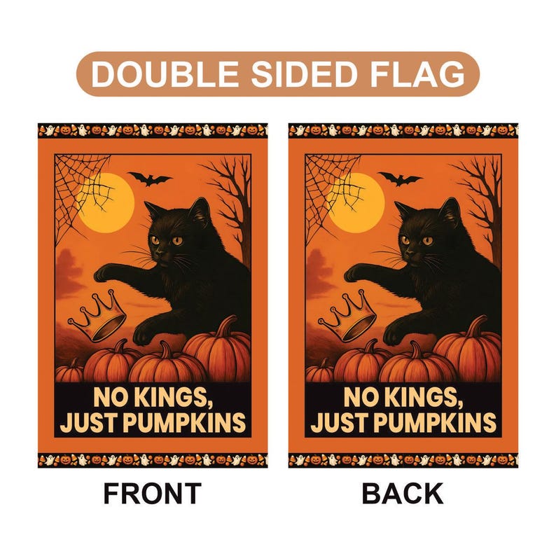 Subtle Anti-Trump Halloween No Kings Garden Flag, Spooky Season Resist Fascism Yard Flag, Black Cat Political, Harvest Fall Outdoor Flag