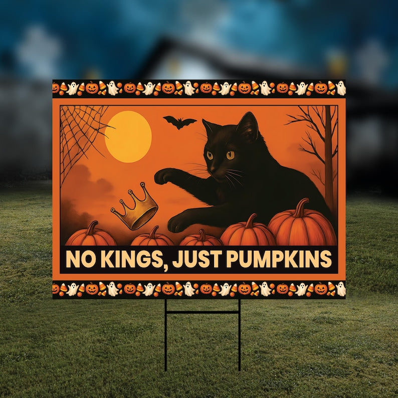 Subtle Anti-Trump Halloween No Kings Yard Sign, Resist Hate Lawn Sign, Anti-Trump Sign, Black Cat Resist Racism Yard Sign with Metal H-Stake