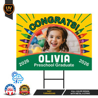 Personalized Kid Elementary Graduation 2026 Yard Sign with Photo, Preschool Sign, Class of 2026, Custom Grad Lawn Signage with Metal H-Stake