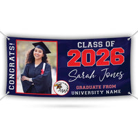 Graduation 2026 Personalized Banner Sign With Photo - 13 Oz Heavy Duty Waterproof Class of 2026, Graduation Vinyl Banner With Metal Grommets