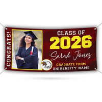 Graduation 2026 Personalized Banner Sign With Photo - 13 Oz Heavy Duty Waterproof Class of 2026, Graduation Vinyl Banner With Metal Grommets