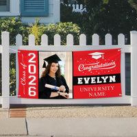 Graduation 2026 Personalized Banner Sign With Photo - 13 Oz Heavy Duty Waterproof Class of 2026, Graduation Vinyl Banner With Metal Grommets