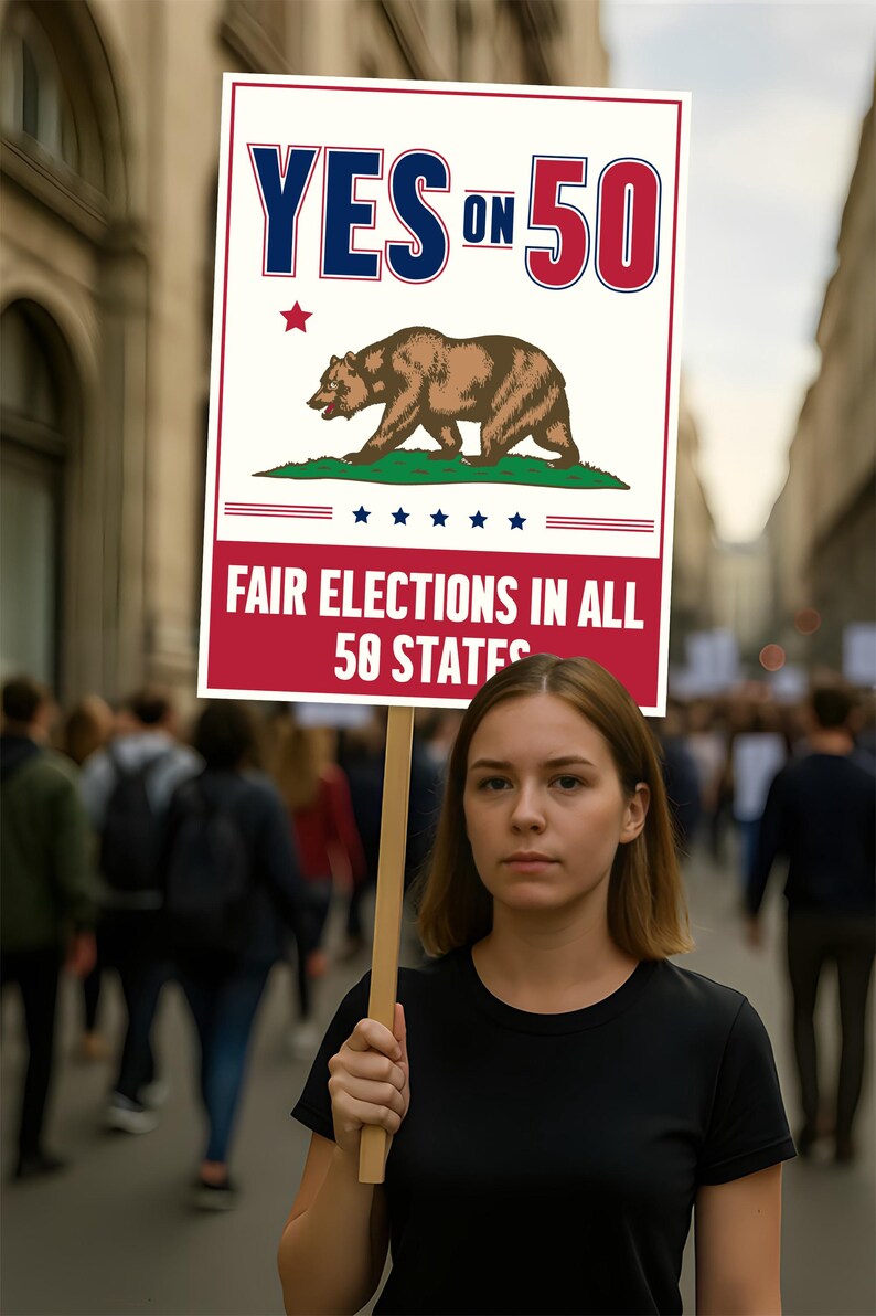 Yes on Prop 50 Protest Sign, Election Rigging Response Act Poster, Anti-Gerrymandering California Political Rally Activist Sign