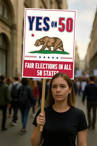 Yes on Prop 50 Protest Sign, Election Rigging Response Act Poster, Anti-Gerrymandering California Political Rally Activist Sign