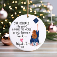 Personalized Teacher Graduation Ornament, Custom Ceramic Keepsake, Education Grad Gift for Her, Daughter, Sister, Best Friend, 2026 Ornament