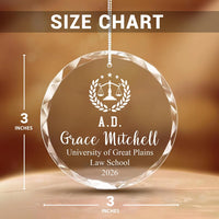 Law Degree Graduation Crystal Ornament, Personalized Lawyer Gift, Custom Class of 2026 Keepsake, Law School Grad Christmas Ornament