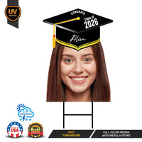 Custom Graduation Face Yard Sign 2026 - Class of 2026, Graduation Hat, Grad 2026, Personalized Graduation Head Yard Sign with Metal H-Stake