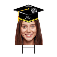 Custom Graduation Face Yard Sign 2026 - Class of 2026, Graduation Hat, Grad 2026, Personalized Graduation Head Yard Sign with Metal H-Stake