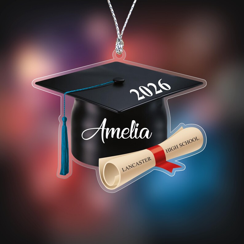 Custom Graduation 2026 Ornament, Personalized School Graduation Cap 2D Acrylic Cutout Ornament, Class of 2026 Ornament, Graduation Gifts