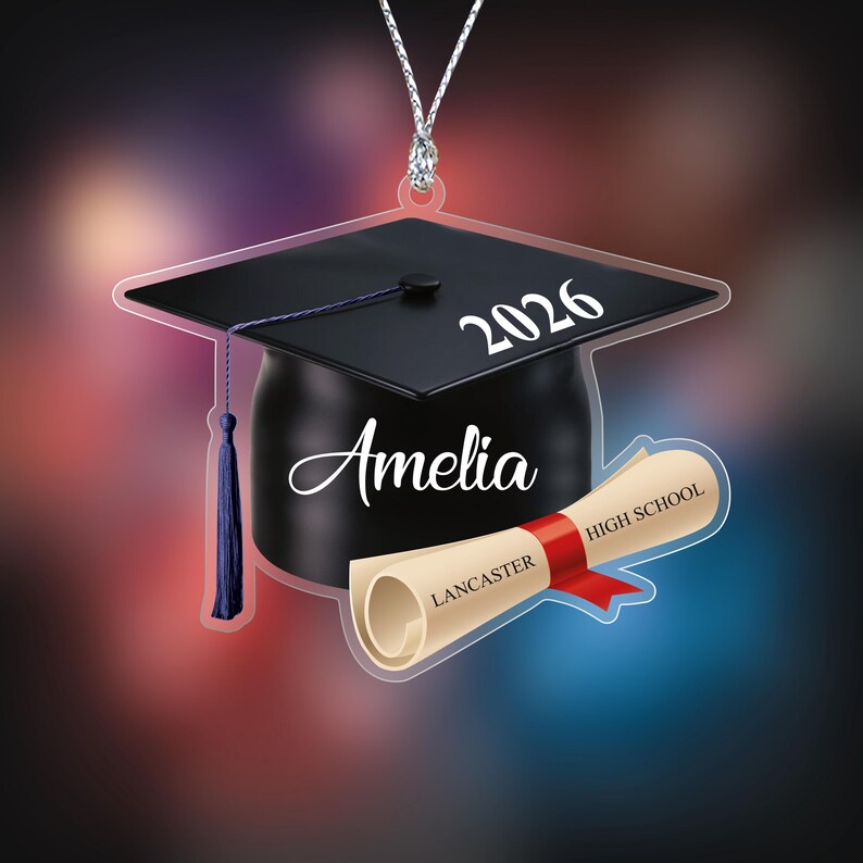 Custom Graduation 2026 Ornament, Personalized School Graduation Cap 2D Acrylic Cutout Ornament, Class of 2026 Ornament, Graduation Gifts