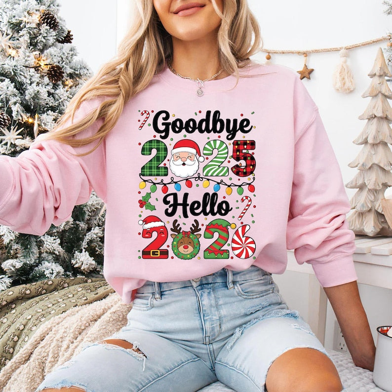 Goodbye 2025, Hello 2026 Sweatshirt, Happy New Year 2026 Crew Shirt, Christmas Matching Family Sweatshirt