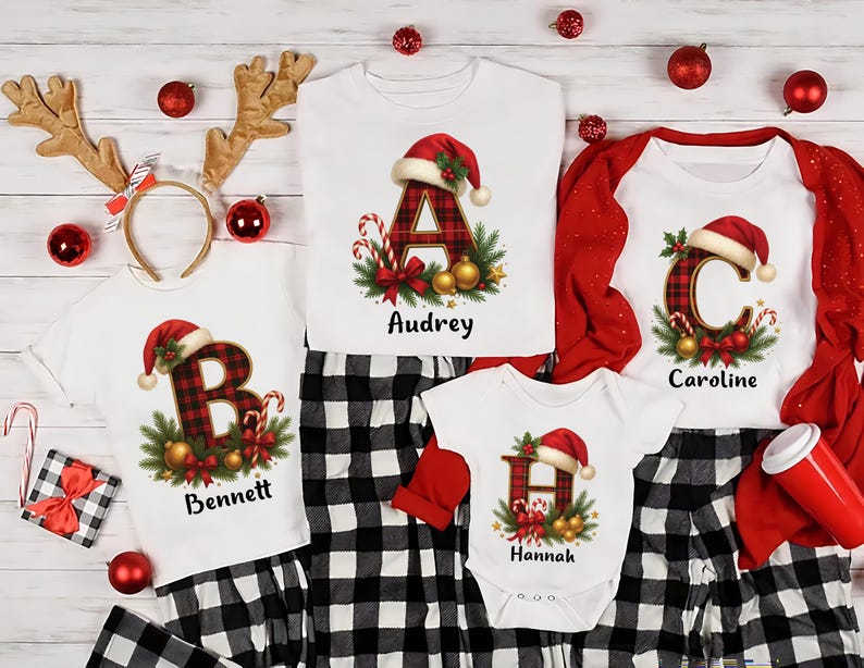 Personalized Christmas Family Shirt, Custom Name Matching Pajamas Shirt, Family Christmas Tee, Holiday Shirt, Unisex Christmas Family Gifts
