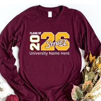 Custom Class of 2026 Senior Long Sleeve Shirt, Personalized Senior 2026 Sweatshirt, Graduation Shirt, High School Hoodie, Class of 2026 Gift