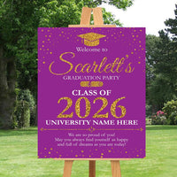 Custom Congrats Graduation Welcome Sign, Personalized Class of 2026 Graduate High School Senior Foamcore Sign, Custom Color Grad Party Sign