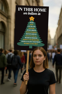 No Kings In America Protest Sign, We Believe, Anti-Trump, FDT Winter Christmas Holiday Poster, Rally Sign, Resist Fascism Protest Poster