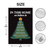 In This Home We Believe Christmas Protest Garden Flag, Anti-Trump, FDT Winter Christmas Tree, No Kings In America, Protect Democracy Flag