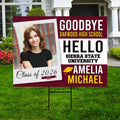 Personalized College Bound Yard Sign, College Logo Sign, Class of 2026 Custom Goodbye High School Hello College Yard Sign with Metal H-Stake