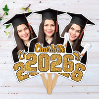 Custom Face Fans With Wooden Handle, Graduation Head, Grad Face Fans, Class of 2026 Head Fans, Graduation Faces on a Stick