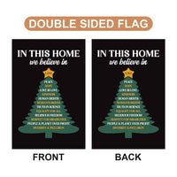 In This Home We Believe Christmas Protest Garden Flag, Anti-Trump, FDT Winter Christmas Tree, No Kings In America, Protect Democracy Flag