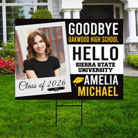 Personalized College Bound Yard Sign, College Logo Sign, Class of 2026 Custom Goodbye High School Hello College Yard Sign with Metal H-Stake