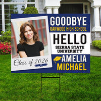 Personalized College Bound Yard Sign, College Logo Sign, Class of 2026 Custom Goodbye High School Hello College Yard Sign with Metal H-Stake