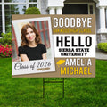 Personalized College Bound Yard Sign, College Logo Sign, Class of 2026 Custom Goodbye High School Hello College Yard Sign with Metal H-Stake