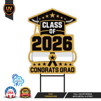 Graduation Yard Sign 2026 - Coroplast Grad Sign, Class of 2026 Sign, Graduation 2026 Yard Sign with Metal H-Stake