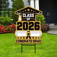 Graduation Yard Sign 2026 - Coroplast Grad Sign, Class of 2026 Sign, Graduation 2026 Yard Sign with Metal H-Stake