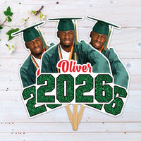 Custom Face Fans With Wooden Handle, Graduation Head, Grad Face Fans, Class of 2026 Head Fans, Graduation Faces on a Stick