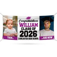 Graduation 2026 Personalized Banner Sign With Photo - 13 Oz Before After Memories Custom Class of 2026 Graduation Banner With Metal Grommets