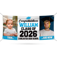 Graduation 2026 Personalized Banner Sign With Photo - 13 Oz Before After Memories Custom Class of 2026 Graduation Banner With Metal Grommets