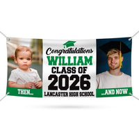 Graduation 2026 Personalized Banner Sign With Photo - 13 Oz Before After Memories Custom Class of 2026 Graduation Banner With Metal Grommets